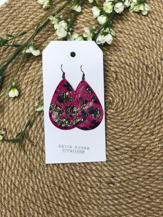 PINK LEOPARD LEATHER EARRING