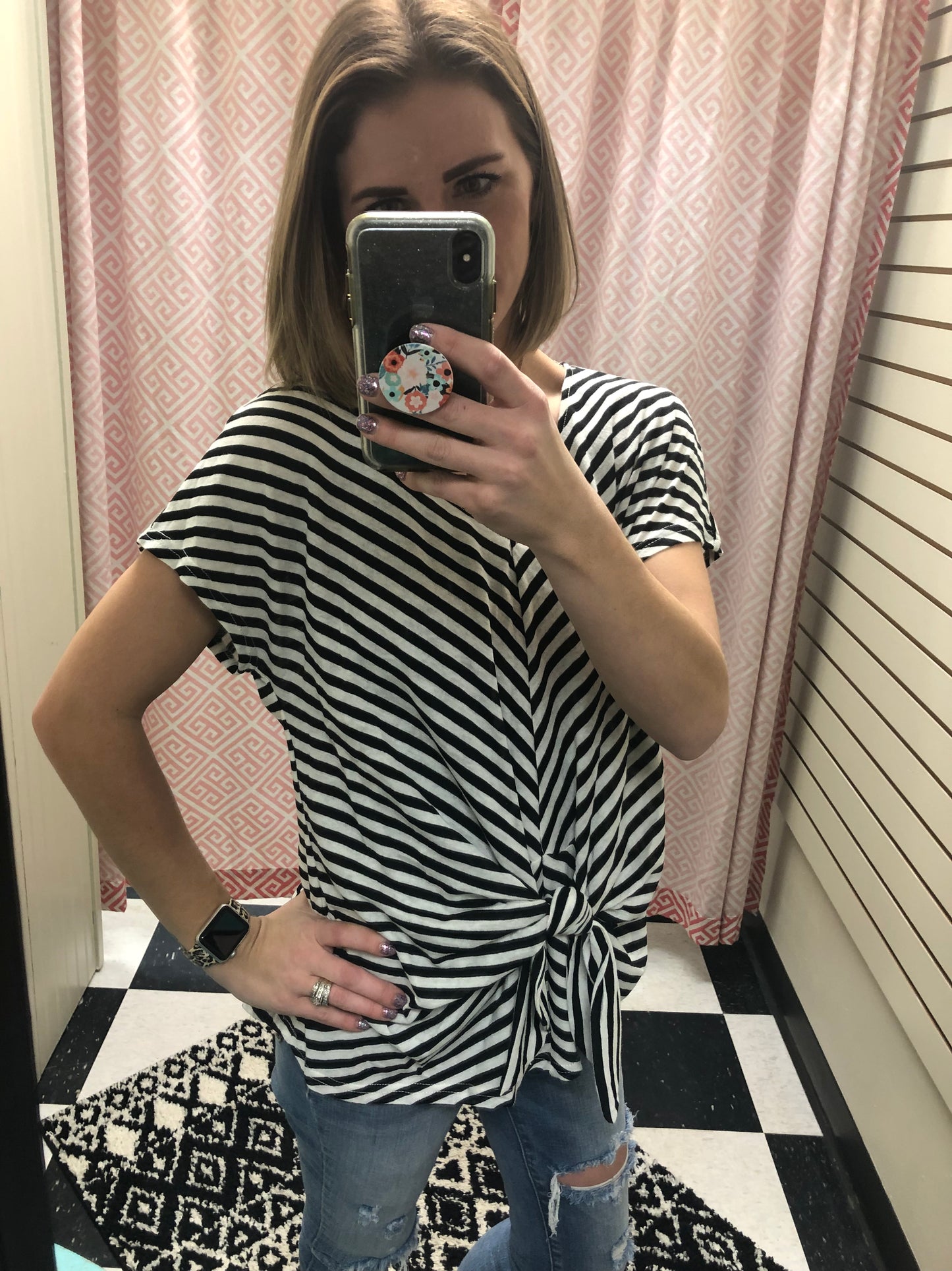 STRIPED TOP W/ FRONT TIE