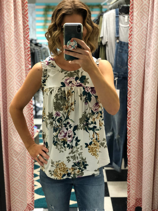 LACE BACK FLORAL TANK