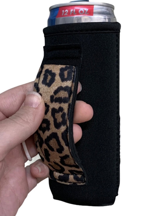 BLACK W/ LEOPARD SLIM CAN HANDLER