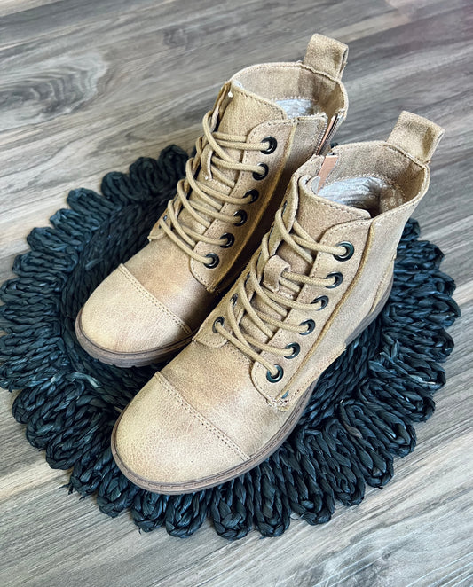 TAN LACE UP BOOTIE BY VERY G