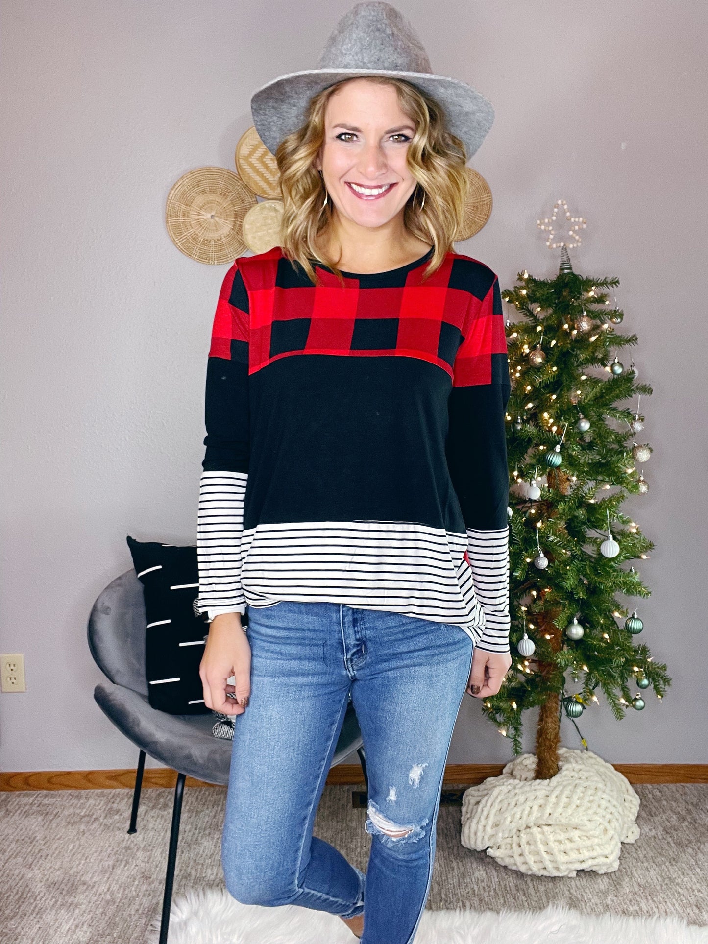 {BF} PLAID COLOR BLOCK TOP
