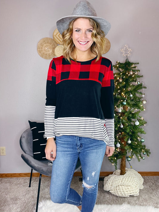 {BF} PLAID COLOR BLOCK TOP