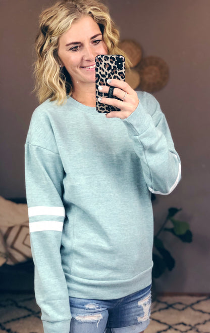 STRIPE SLEEVE COZY SWEATER