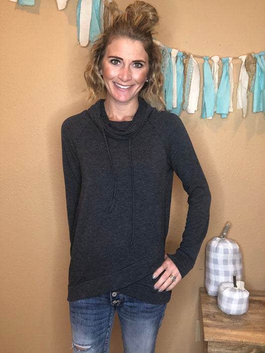 CHARCOAL SWEATER W/ COWL