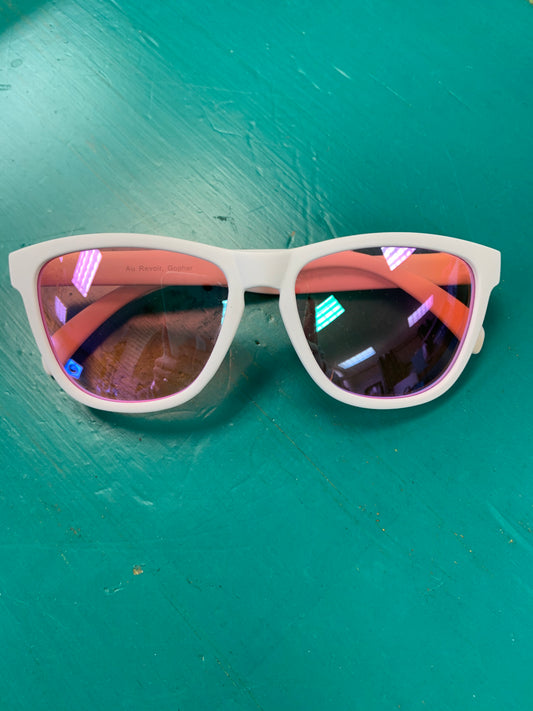 WHITE W/ PINK FRAME SUNGLASSES