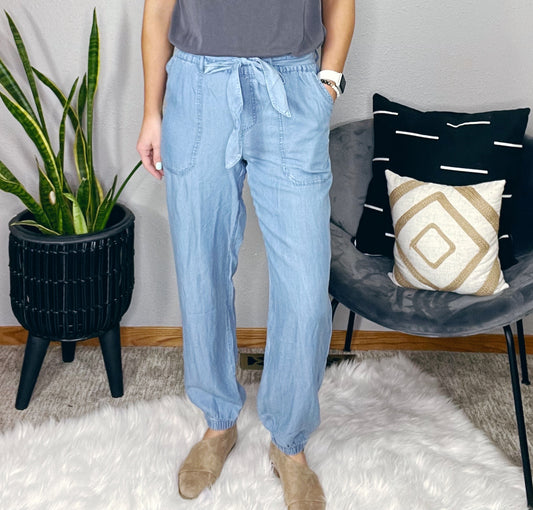 DENIM TIE WAIST PANT