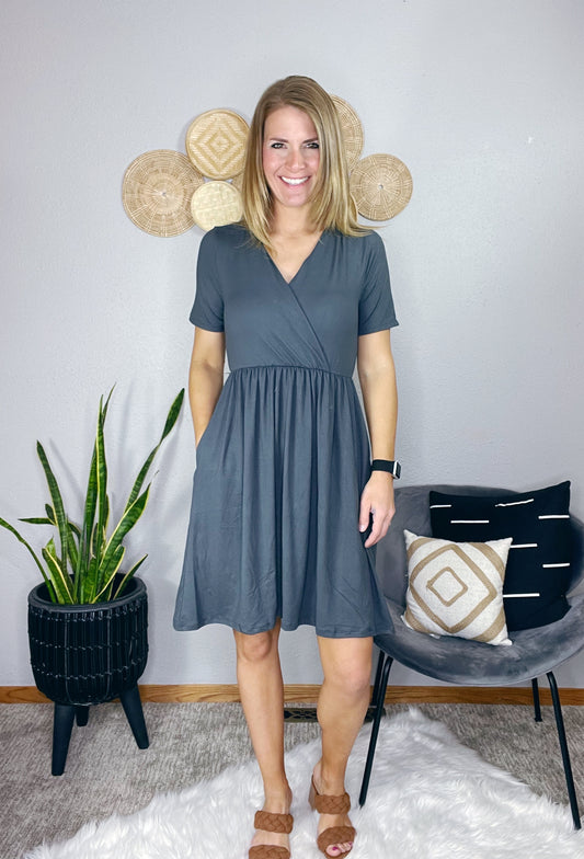 BRUSHED SOFT FABRICE SURPLICE DRESS