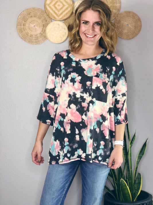 WAFFLE FLORAL OVERSIZED TEE