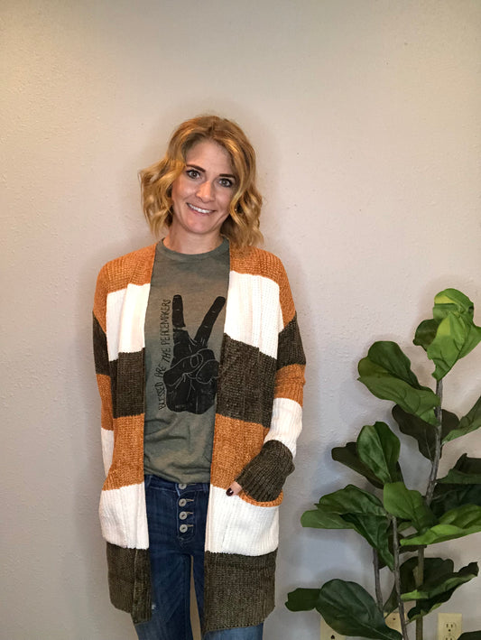 STRIPE CHENILLE CARDIGAN
