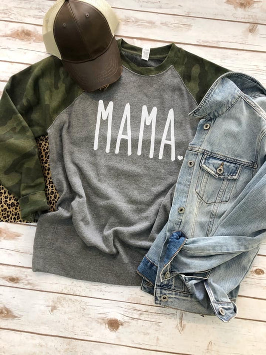 MAMA CAMO CREW SWEATER