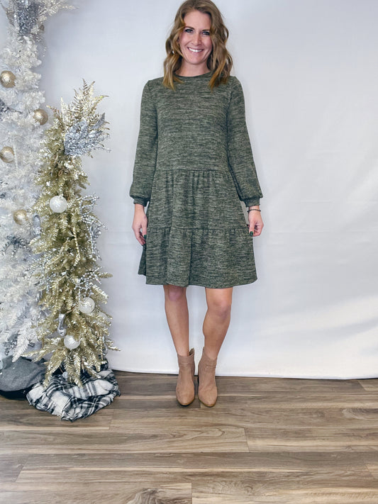 2 TONE FABRIC CLASSIC LONG SLEEVE DRESS