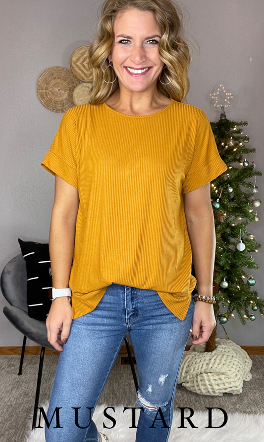 {BF} RIBBED CUFF SLEEVE TOP