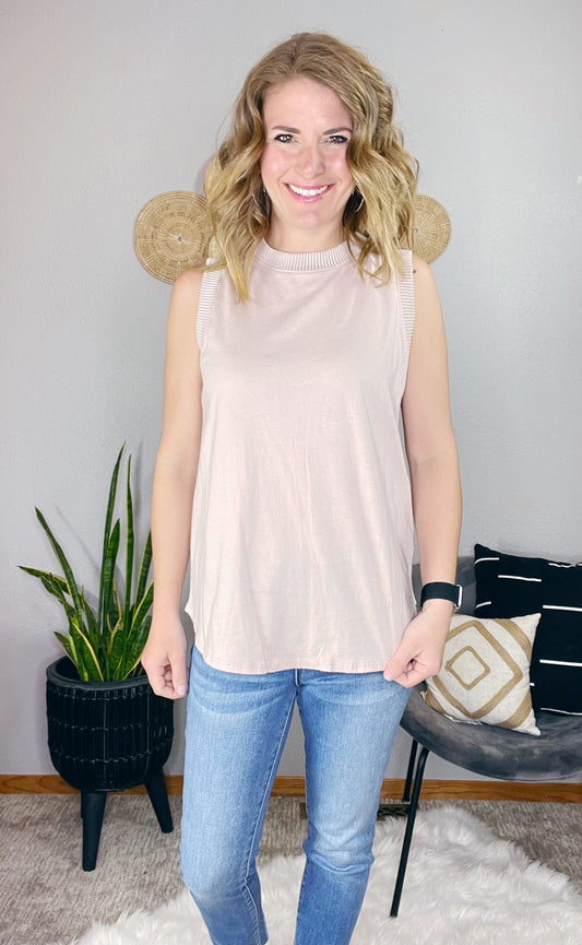 RIBBED AND COTTON MIX TANK