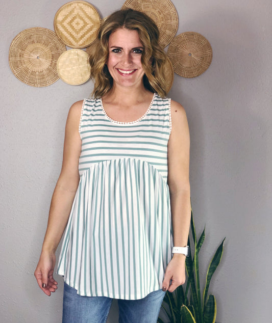STRIPE PEPLUM W/ CRISSCROSS BACK