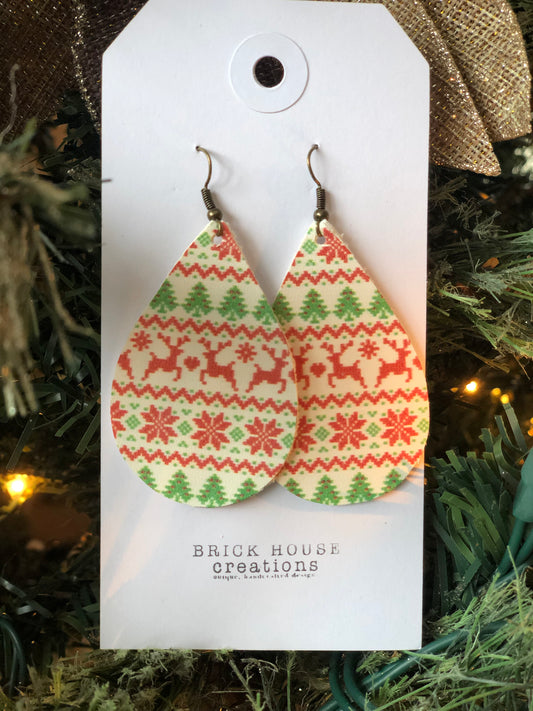 POINSETTIAS CHRISTMAS LEATHER EARRINGS