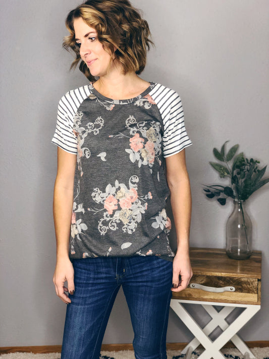 STRIPE SLEEVE FLORAL