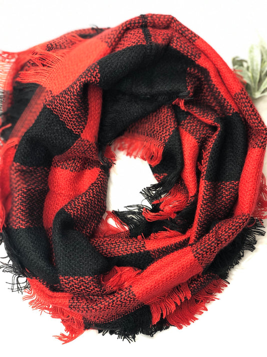 RED AND BLACK INFINITY SCARF