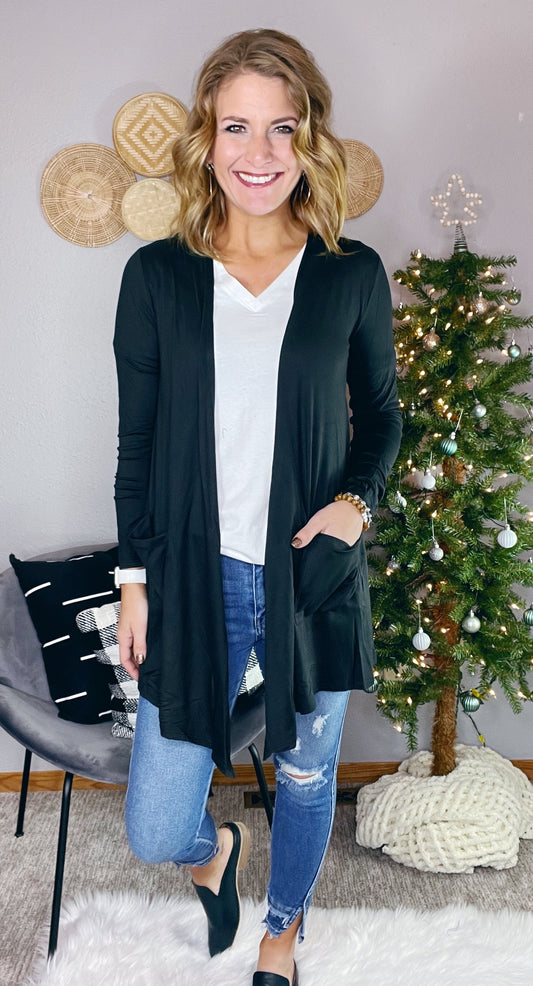 {BF} DRAPED CARDIGAN W/ POCKETS