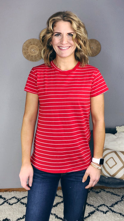 STRIPED BASIC CREW NECK SHORT SLEEVE