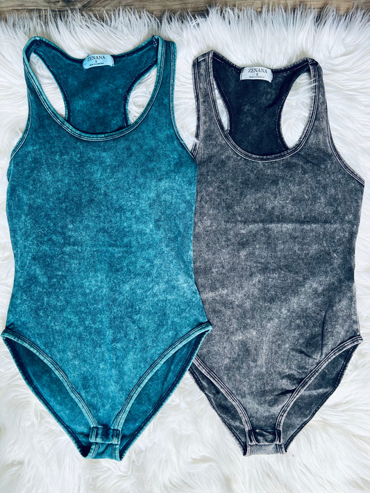 ACID WASH RACER BACK BODYSUIT