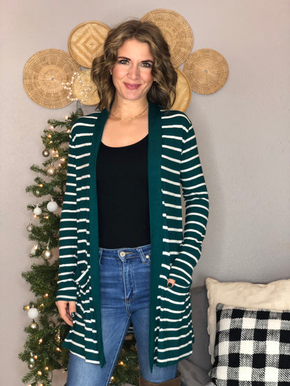 STRIPED POCKET CARDIGAN