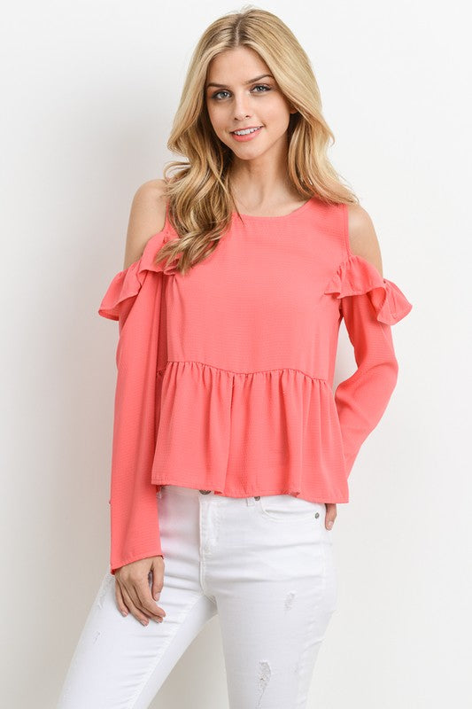 RUFFLE SLEEVE COLD SHOULDER