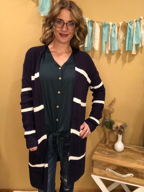 NAVY STRIPE CARDIGAN
