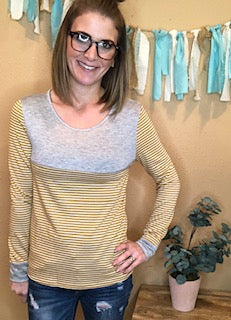 MUSTARD AND GREY TOP