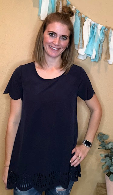 NAVY CUT OUT HEM TOP