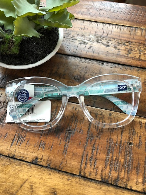 CLEAR W/ TEAL GLASSES