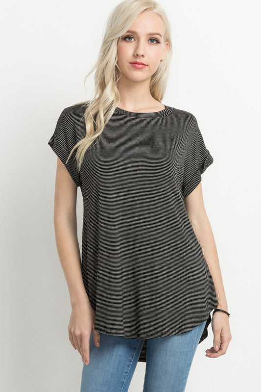 STRIPE CUFFED SLEEVE TEE