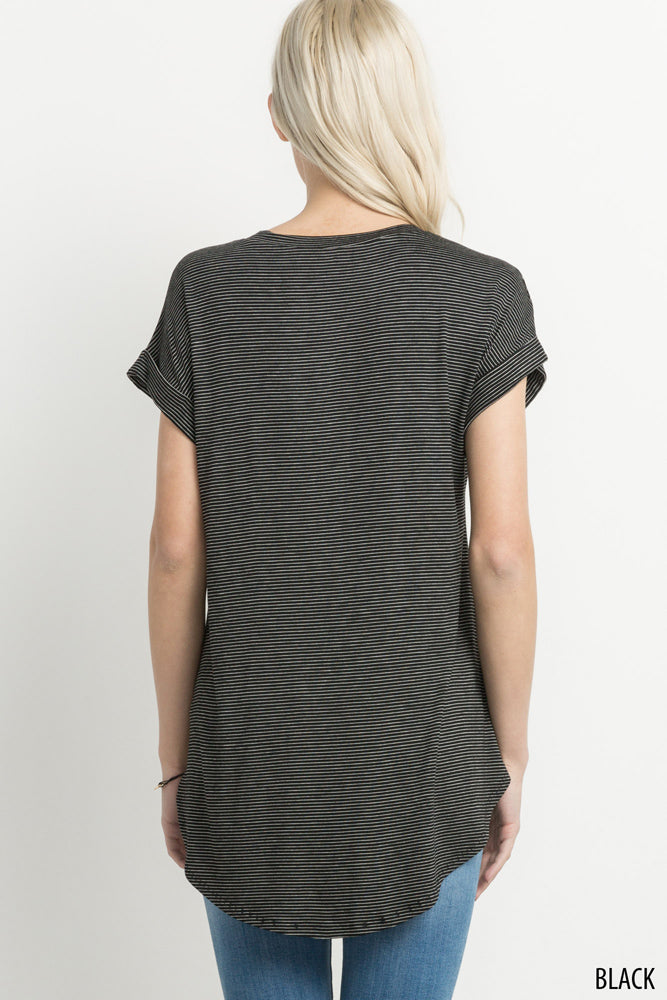 STRIPE CUFFED SLEEVE TEE