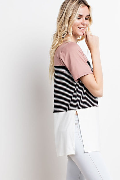 COLOR BLOCK STRIPED TEE