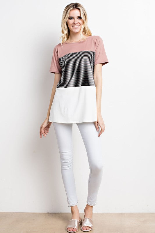 COLOR BLOCK STRIPED TEE