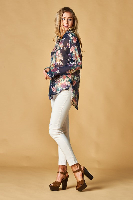 FLORAL PRINT BUTTON UP