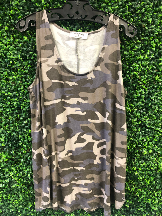 CAMO SLEEVELESS ROUND NECK TANK